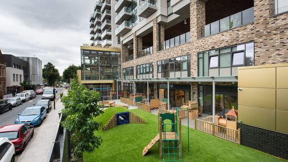 Vision 50 Doors, ConceptSystem 77 Windows, ConceptFolding 77 Sliding & Folding, CW 50 Standard Façades and CW 50 Façades - Apartmentcomplex Holy Trinity School and Vibe Apartments located in London, United Kingdom